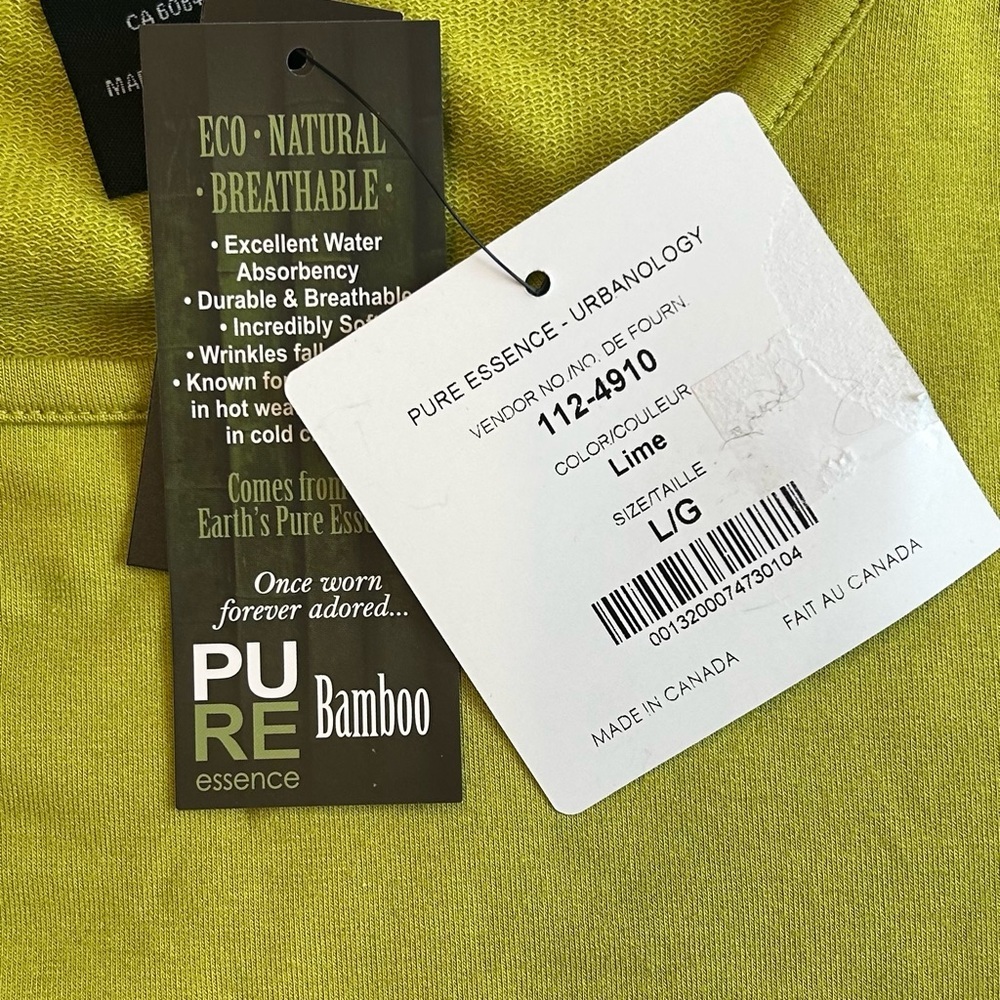 Pure Essence Lime Green Bamboo Top,   Size L - Picture 5 of 6